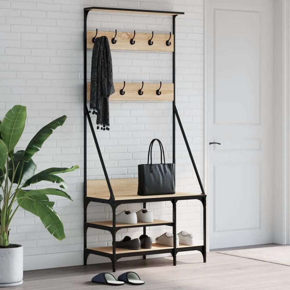 vidaXL Clothes Rack with Shoe Storage vidaXL Black 80x40x184 cm - Uncategorized Shoe Storage