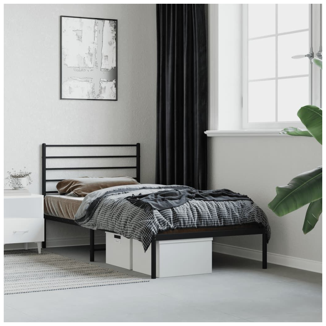 Metal Bed Frame with Headboard Black vidaXL 75x190 cm Small Single by vidaXL