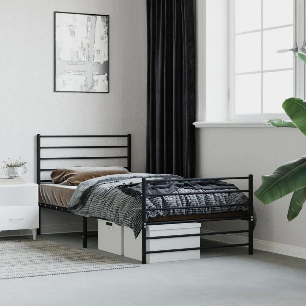 Metal Bed Frame with Headboard Black vidaXL 75x190 cm Small Single by vidaXL