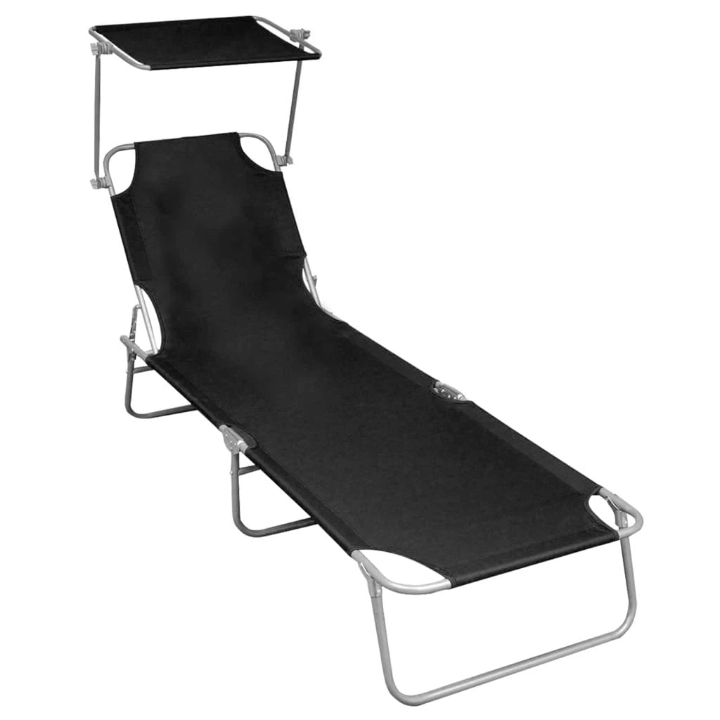vidaXL vidaXL Folding Sun Lounger with Canopy Blue Aluminium - Sun Lounger