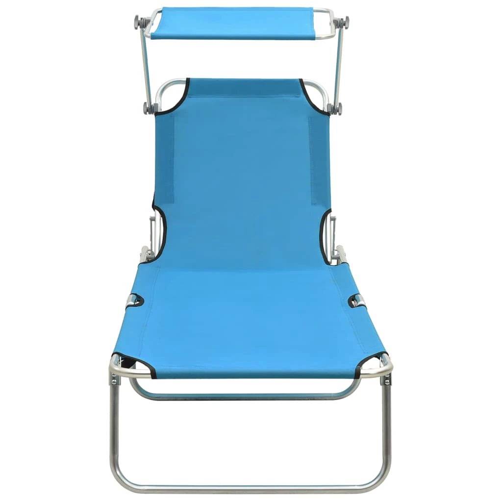 vidaXL Folding Sun Lounger with Canopy Blue Aluminium by vidaXL