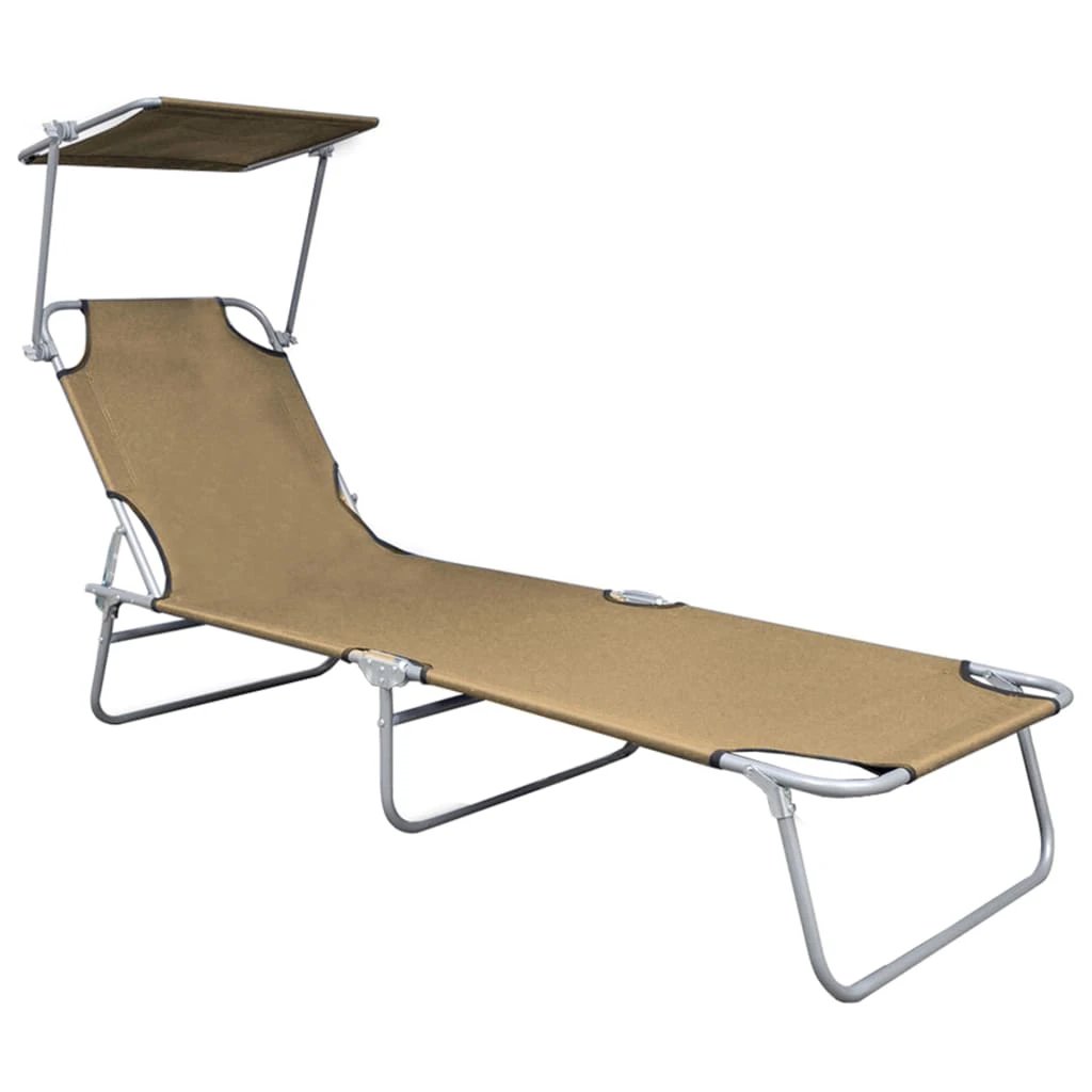 vidaXL vidaXL Folding Sun Lounger with Canopy Blue Aluminium - Sun Lounger
