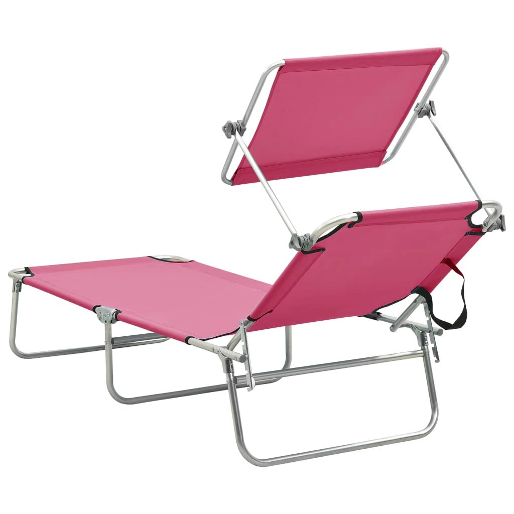 vidaXL vidaXL Folding Sun Lounger with Canopy Blue Aluminium - Sun Lounger