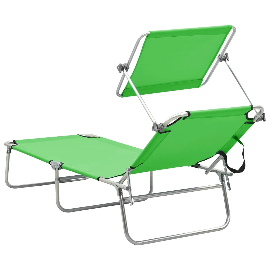 vidaXL Folding Sun Lounger with Canopy Blue Aluminium by vidaXL