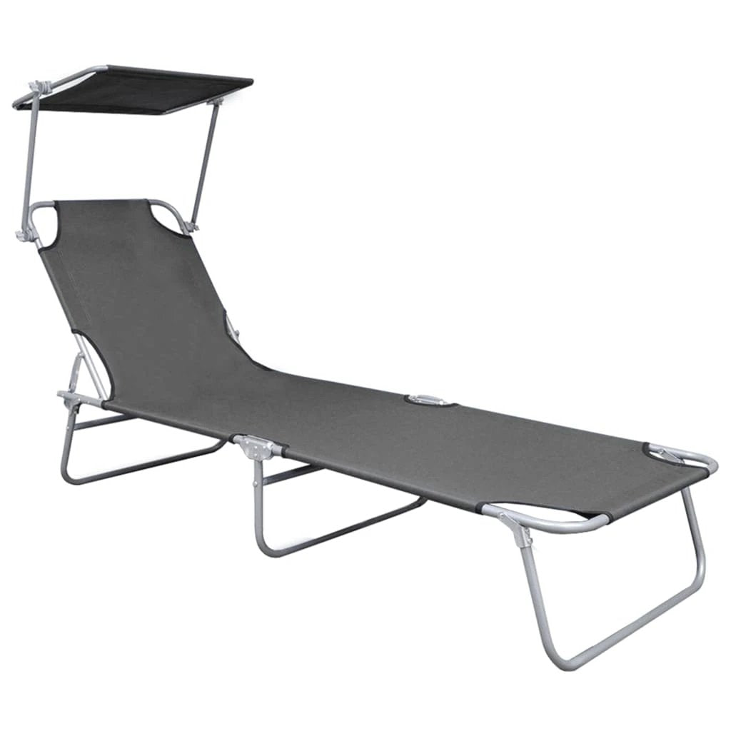 vidaXL Folding Sun Lounger with Canopy Blue Aluminium by vidaXL