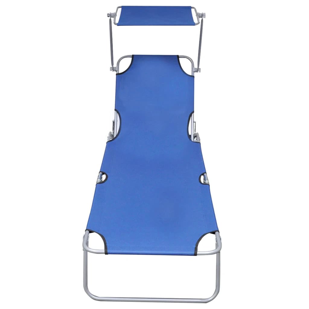 vidaXL Folding Sun Lounger with Canopy Blue Aluminium by vidaXL