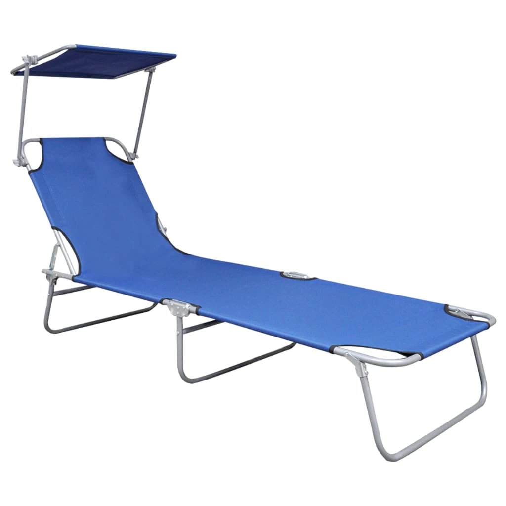 vidaXL Folding Sun Lounger with Canopy Blue Aluminium by vidaXL
