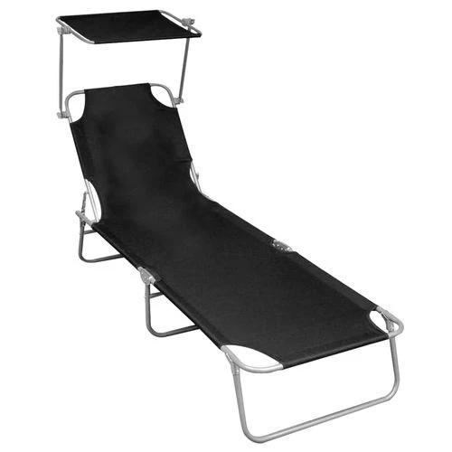 vidaXL Folding Sun Lounger with Canopy Blue Aluminium by vidaXL
