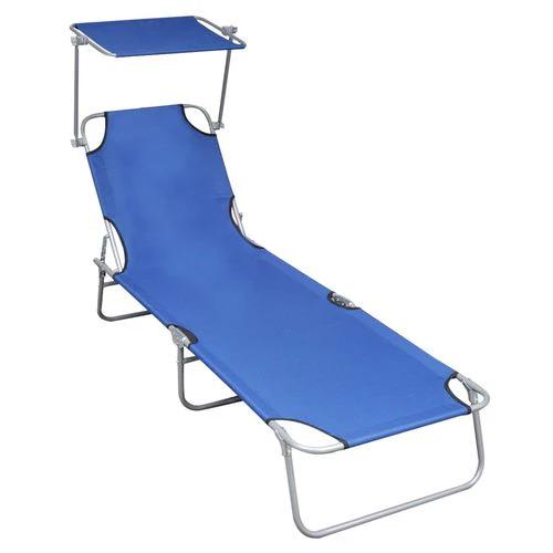 vidaXL vidaXL Folding Sun Lounger with Canopy Blue Aluminium - Sun Lounger