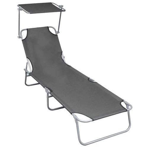 vidaXL Folding Sun Lounger with Canopy Blue Aluminium by vidaXL