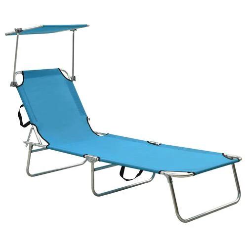 vidaXL vidaXL Folding Sun Lounger with Canopy Blue Aluminium - Sun Lounger