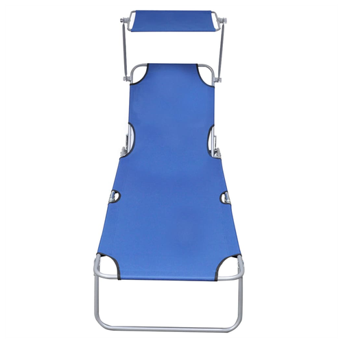 vidaXL Folding Sun Lounger with Canopy Blue Aluminium by vidaXL