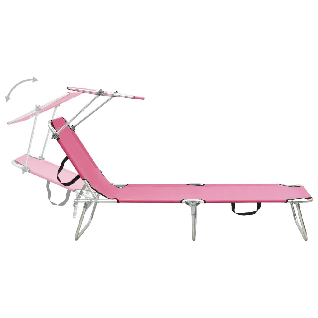 vidaXL Folding Sun Lounger with Canopy Steel Grey - Sun Lounger