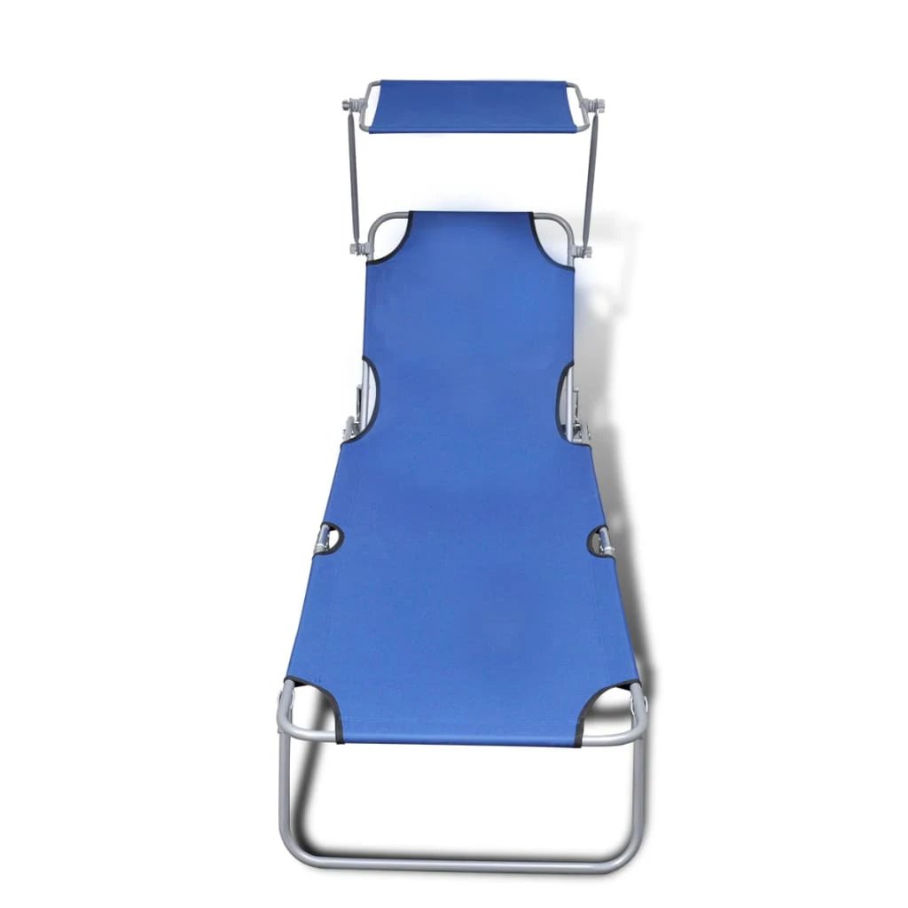 vidaXL Folding Sun Lounger with Canopy Steel Grey by vidaXL