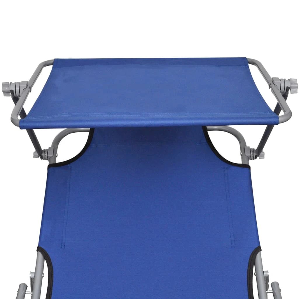 vidaXL Folding Sun Lounger with Canopy Steel Grey by vidaXL