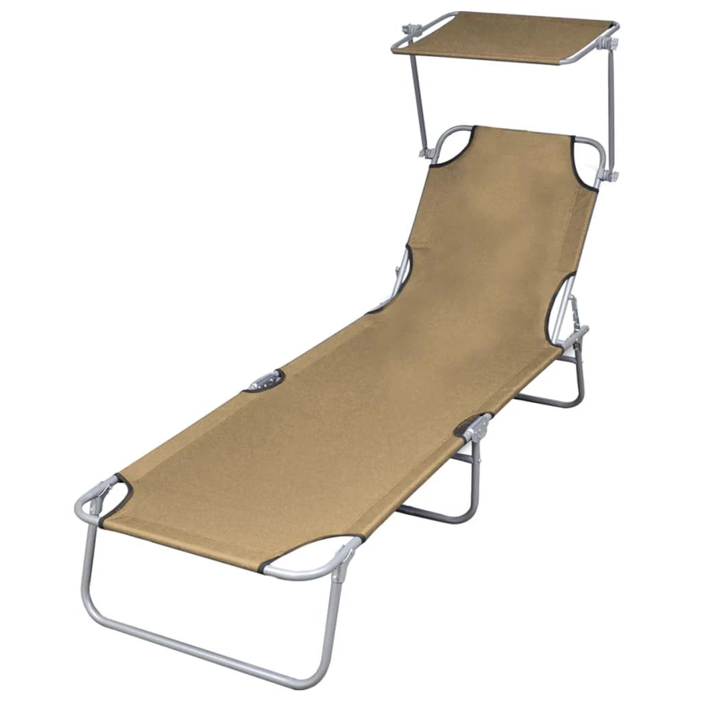 vidaXL Folding Sun Lounger with Canopy Steel Grey - Sun Lounger