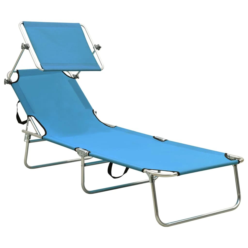 vidaXL Folding Sun Lounger with Canopy Steel Grey - Sun Lounger