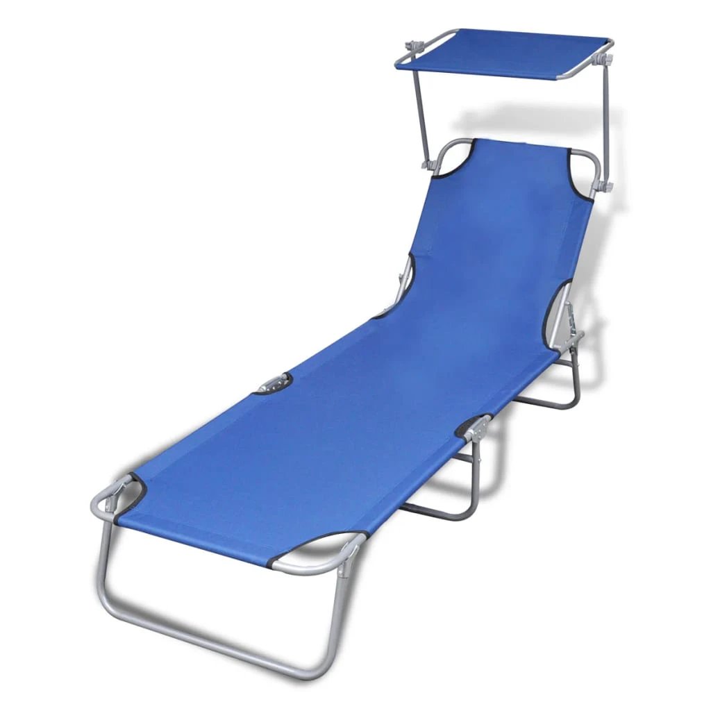 vidaXL Folding Sun Lounger with Canopy Steel Grey by vidaXL