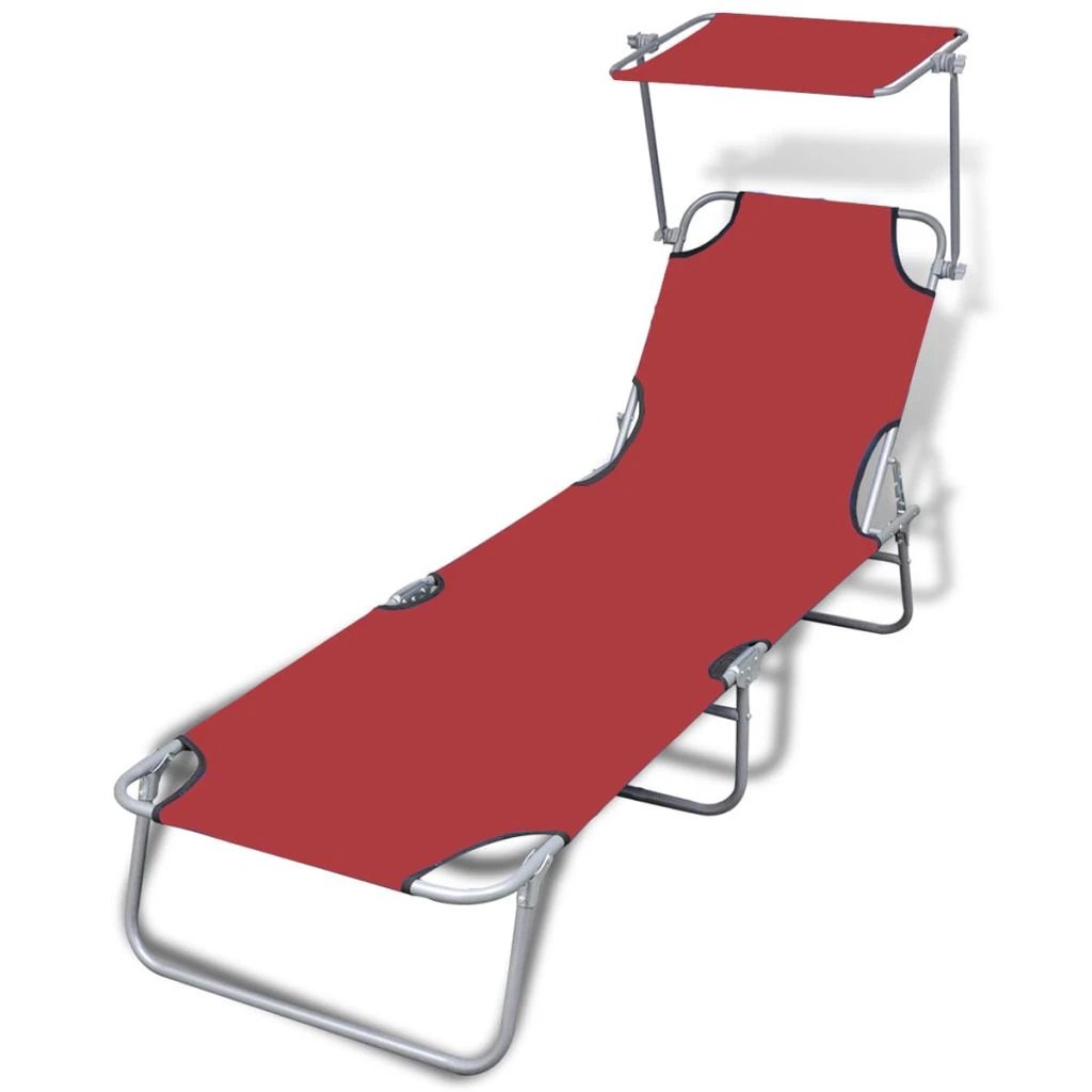 vidaXL Folding Sun Lounger with Canopy Steel Grey by vidaXL