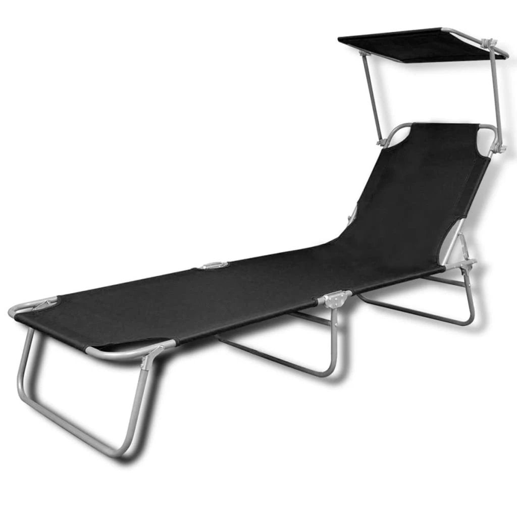 vidaXL Folding Sun Lounger with Canopy Steel Grey by vidaXL