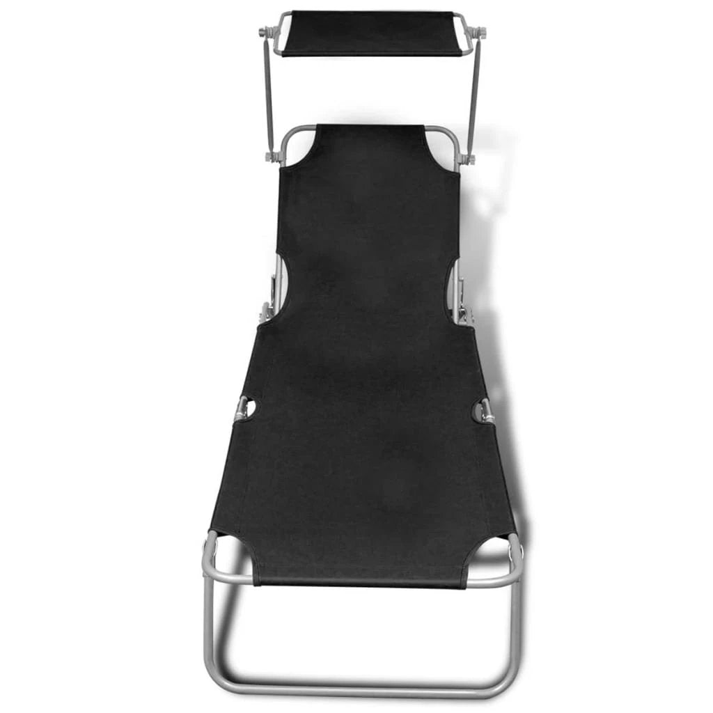 vidaXL Folding Sun Lounger with Canopy Steel Grey by vidaXL