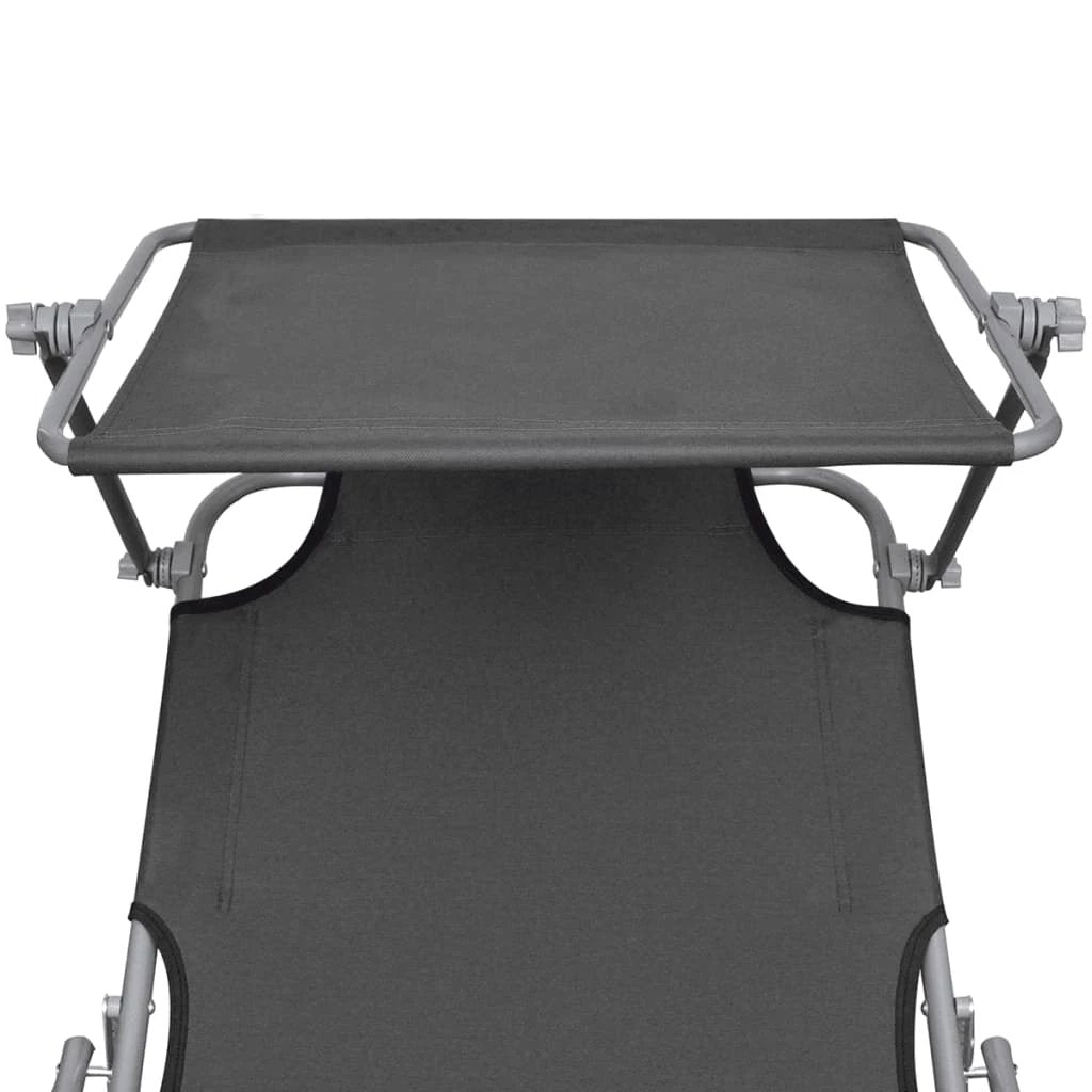 vidaXL Folding Sun Lounger with Canopy Steel Grey by vidaXL