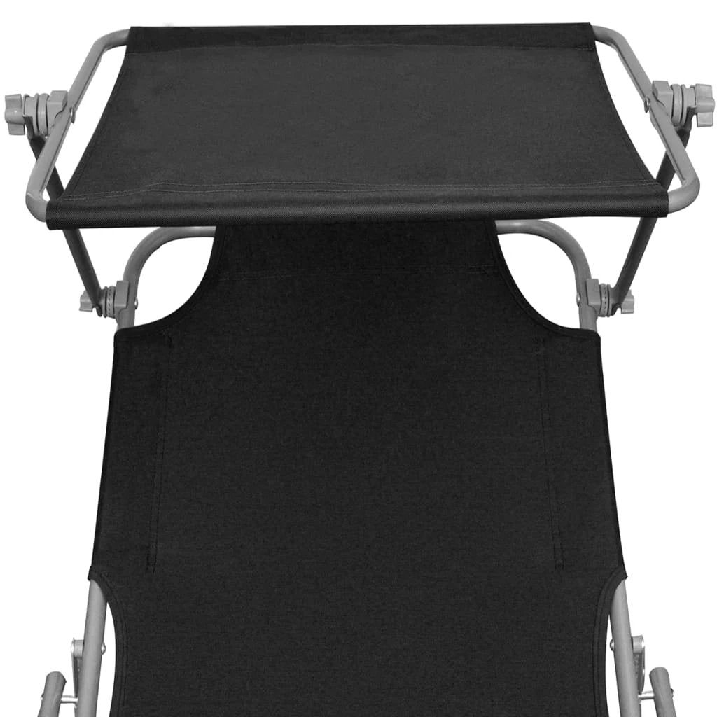 vidaXL Folding Sun Lounger with Canopy Steel Grey by vidaXL