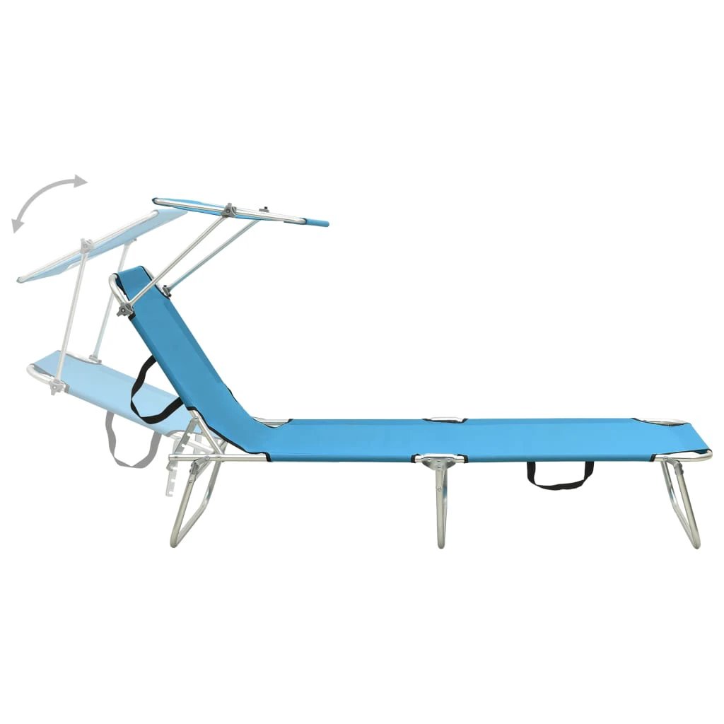 vidaXL Folding Sun Lounger with Canopy Steel Grey - Sun Lounger