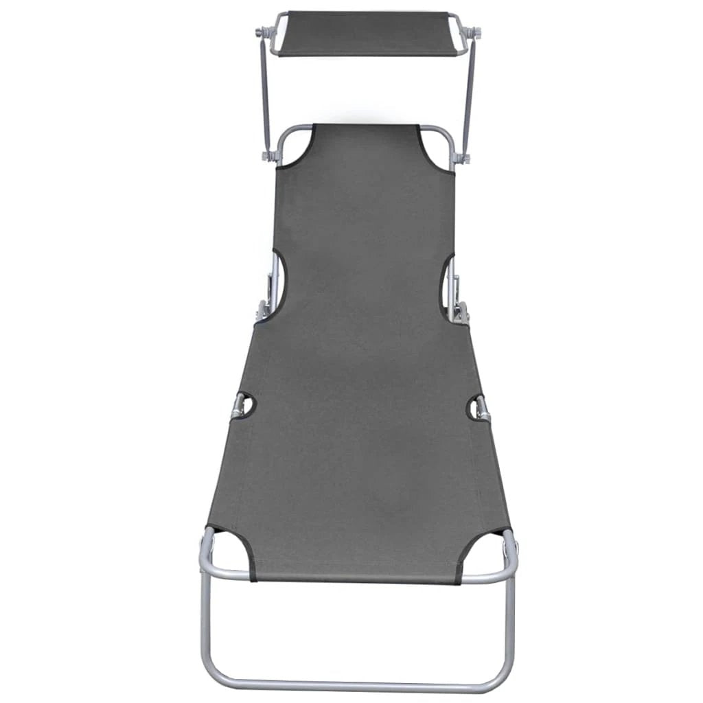 vidaXL Folding Sun Lounger with Canopy Steel Grey by vidaXL