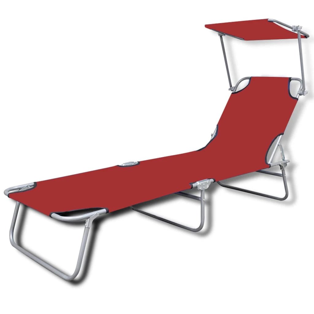 vidaXL Folding Sun Lounger with Canopy Steel Grey by vidaXL