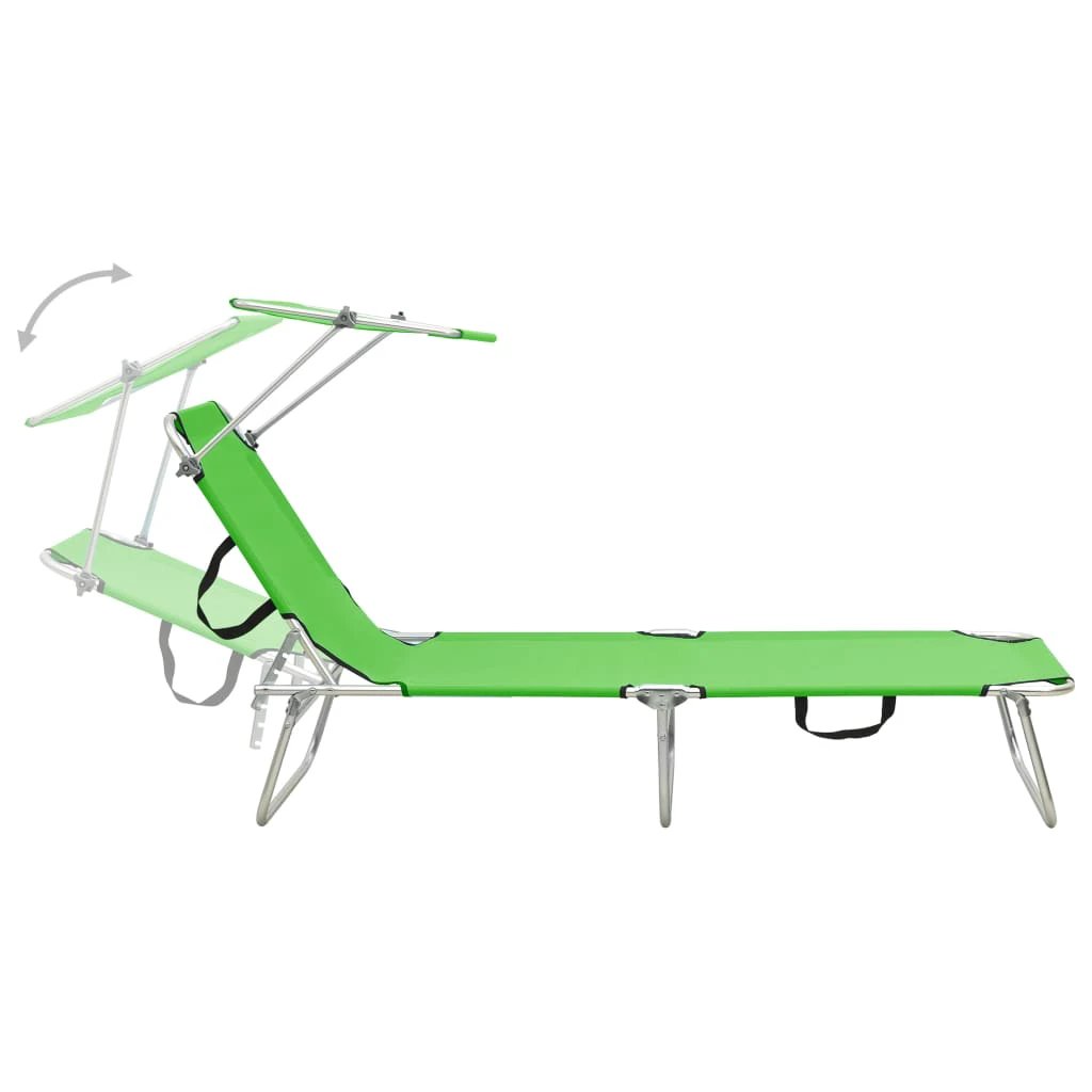 vidaXL Folding Sun Lounger with Canopy Steel Grey - Sun Lounger