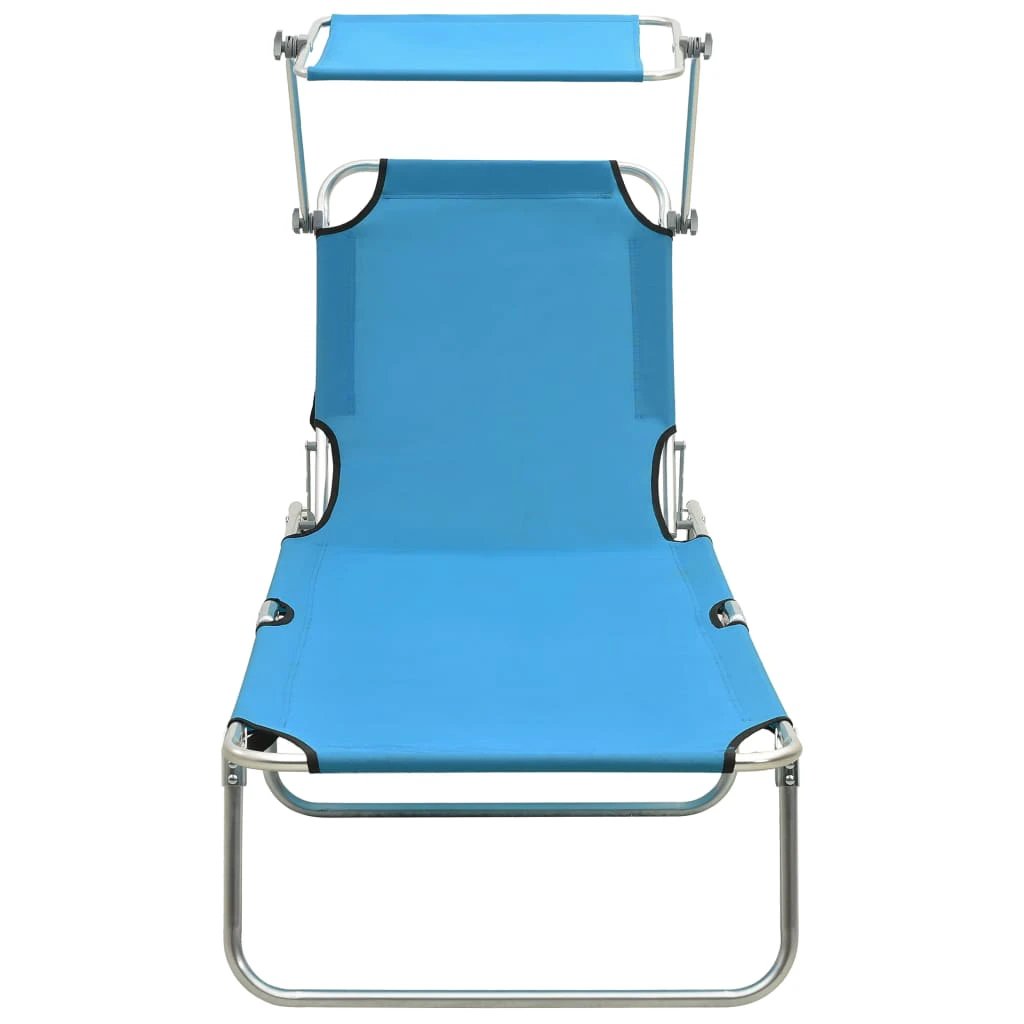 vidaXL Folding Sun Lounger with Canopy Steel Grey - Sun Lounger