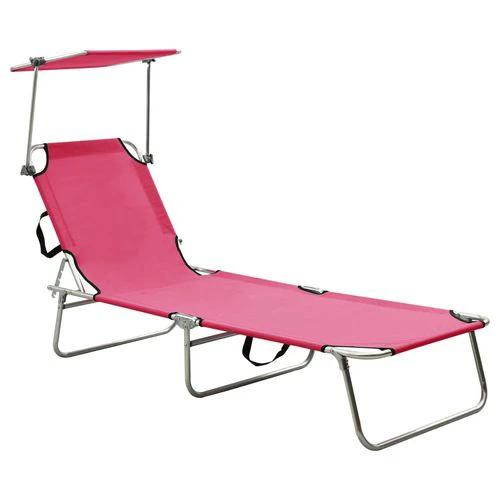 vidaXL Folding Sun Lounger with Canopy Steel Grey by vidaXL