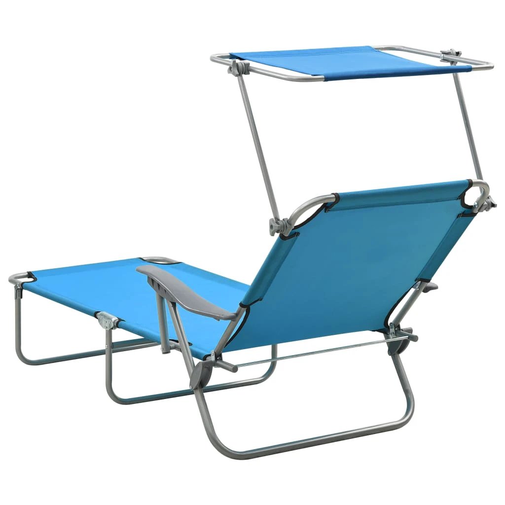 vidaXL Folding Sun Lounger with Canopy Steel Taupe - Sun Lounger