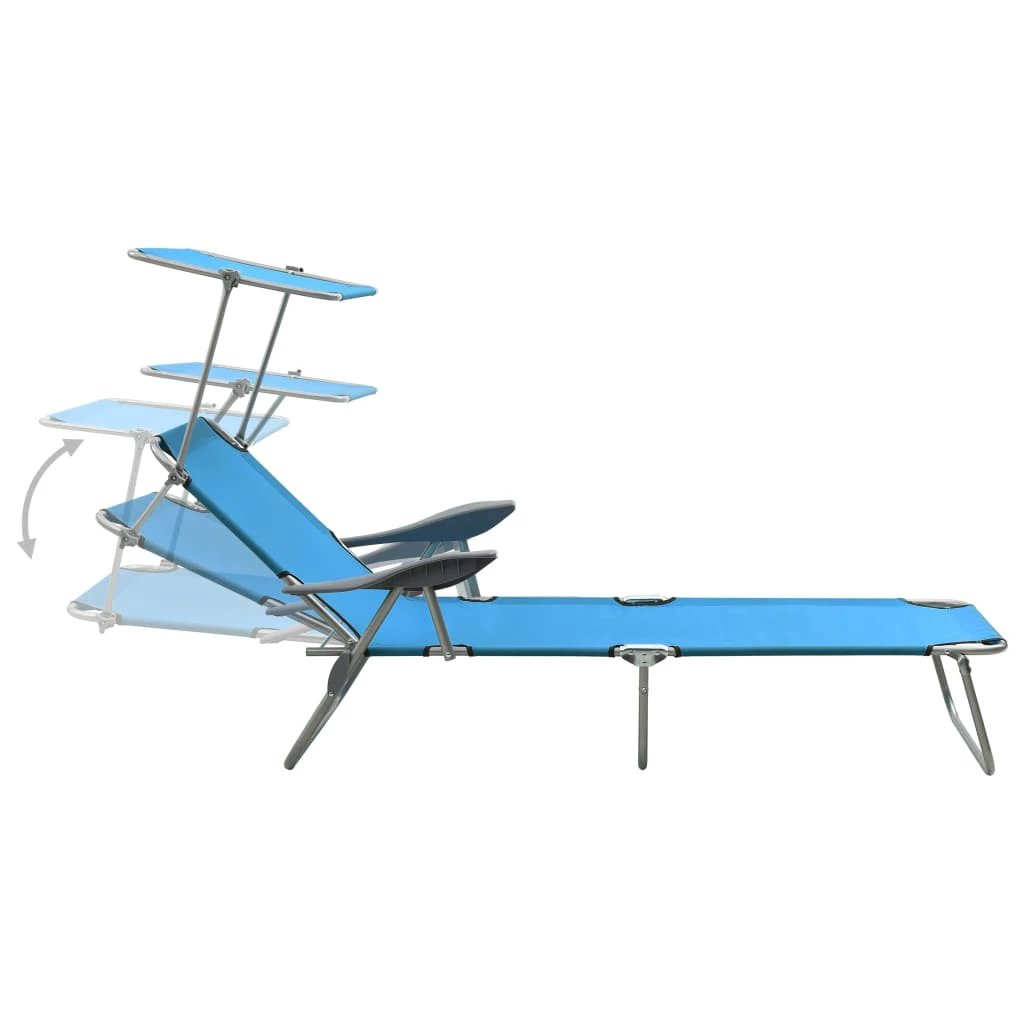 vidaXL Folding Sun Lounger with Canopy Steel Taupe - Sun Lounger
