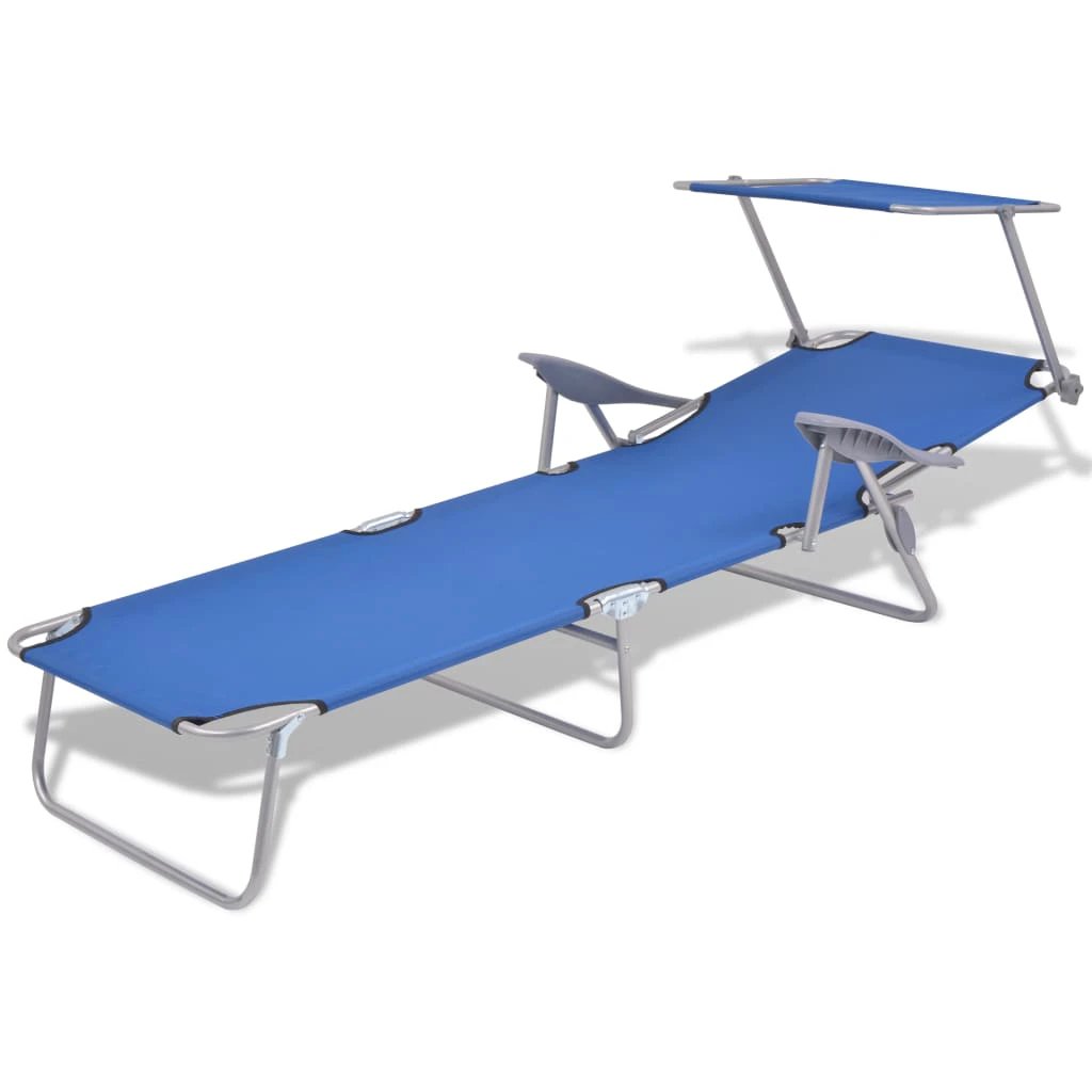 vidaXL Folding Sun Lounger with Canopy Steel Taupe - Sun Lounger