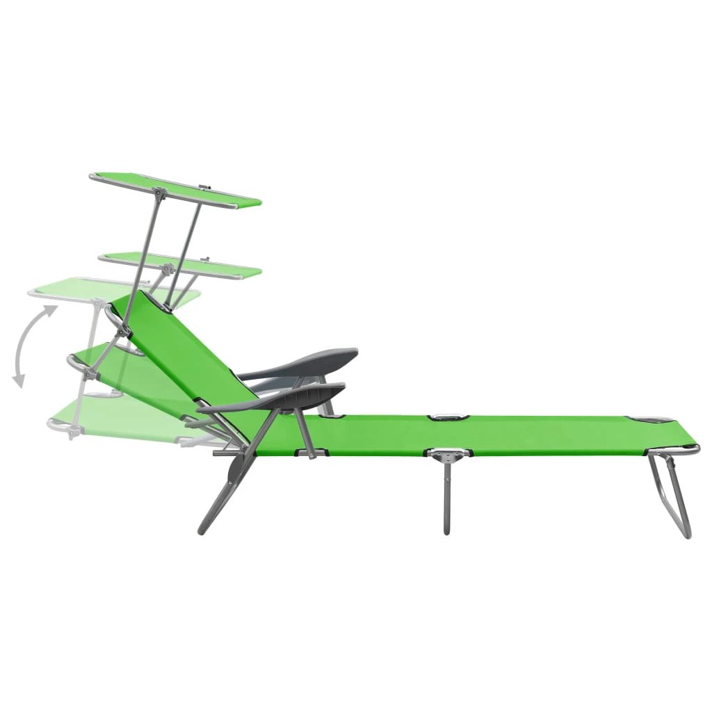 vidaXL Folding Sun Lounger with Canopy Steel Taupe - Sun Lounger