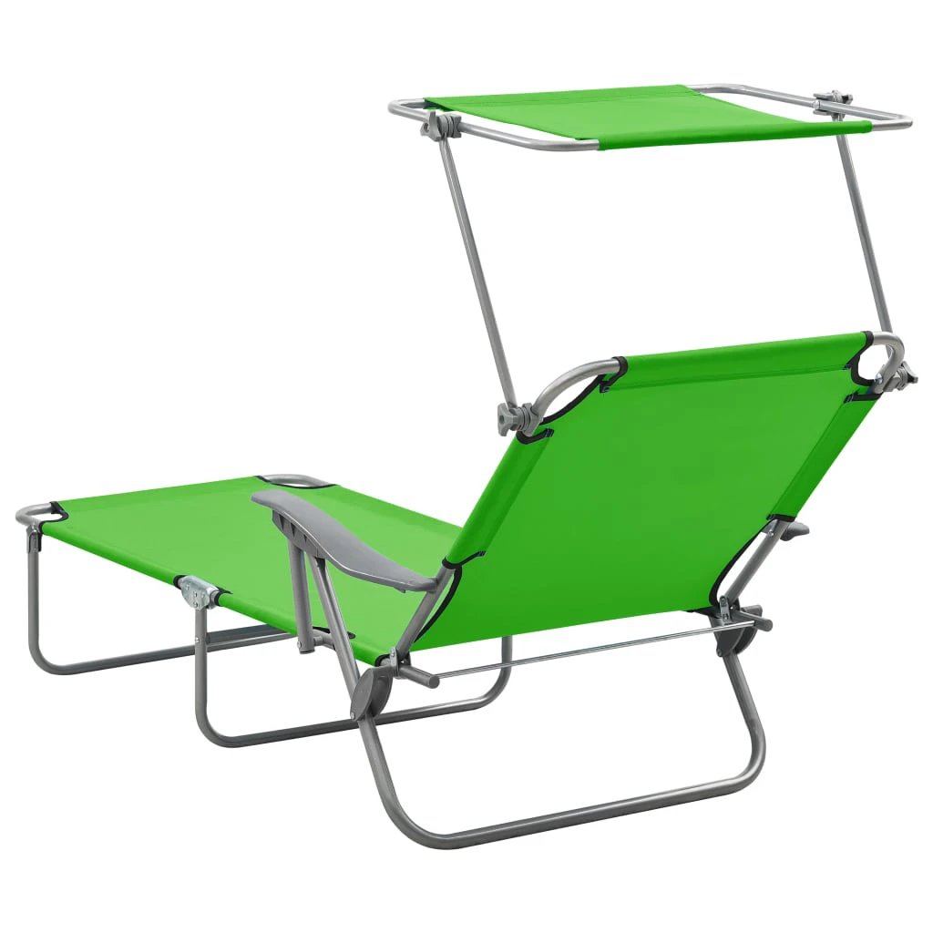 vidaXL Folding Sun Lounger with Canopy Steel Taupe - Sun Lounger