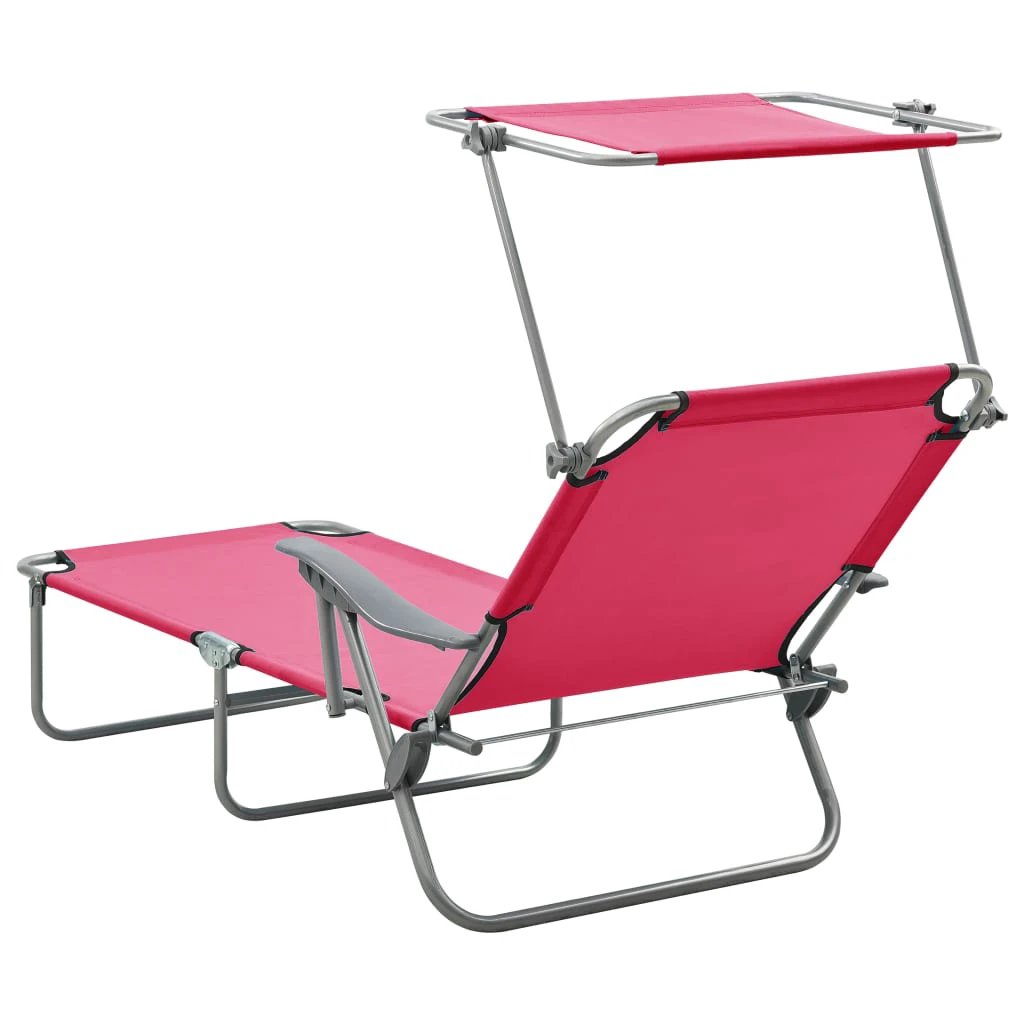 vidaXL Folding Sun Lounger with Canopy Steel Taupe - Sun Lounger