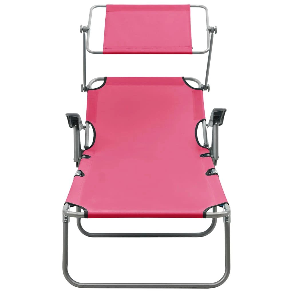 vidaXL Folding Sun Lounger with Canopy Steel Taupe - Sun Lounger