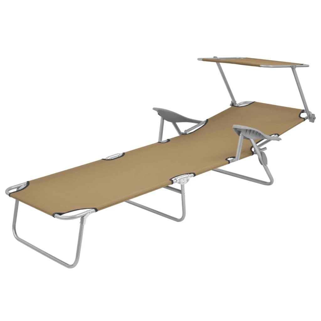 vidaXL Folding Sun Lounger with Canopy Steel Taupe by vidaXL