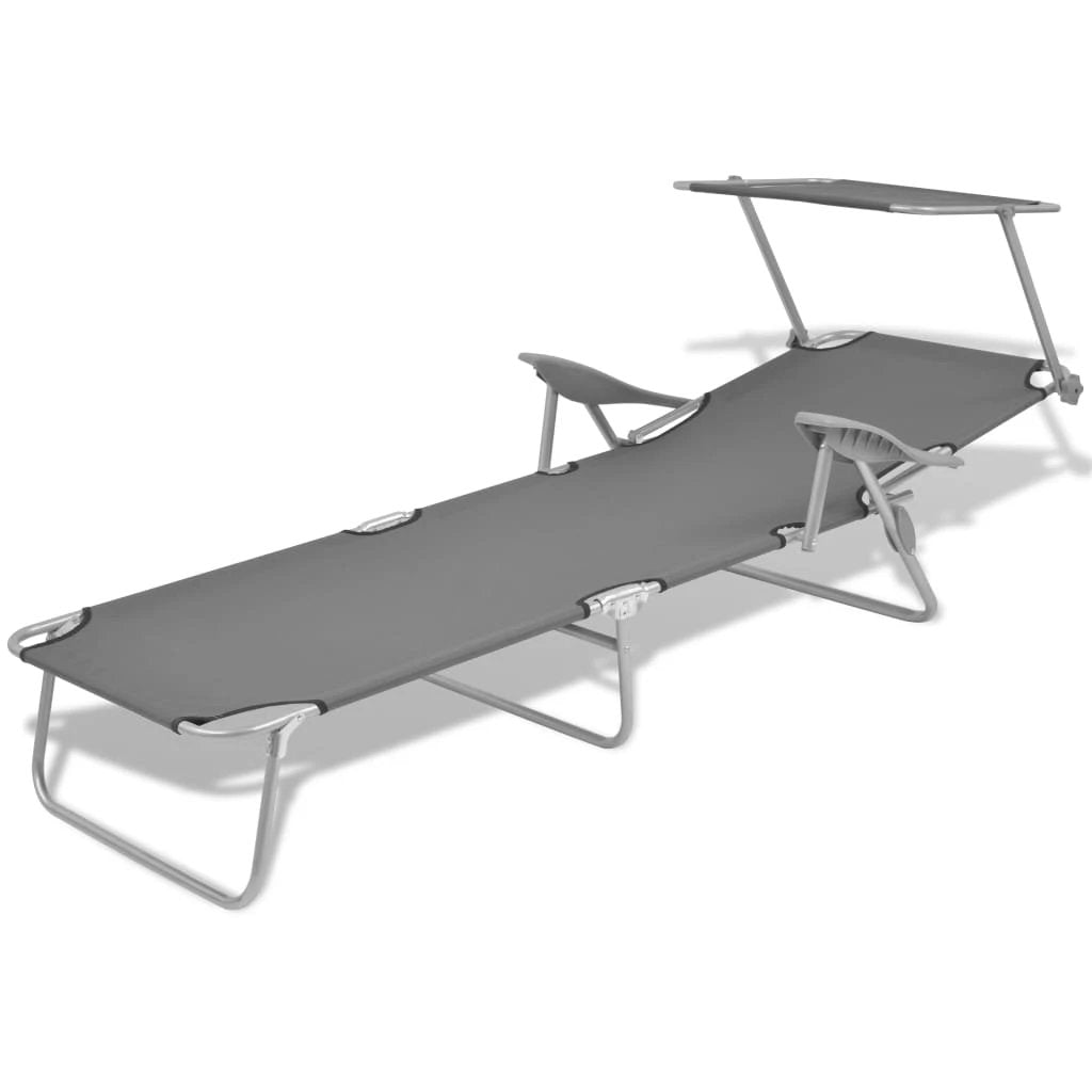 vidaXL Folding Sun Lounger with Canopy Steel Taupe by vidaXL