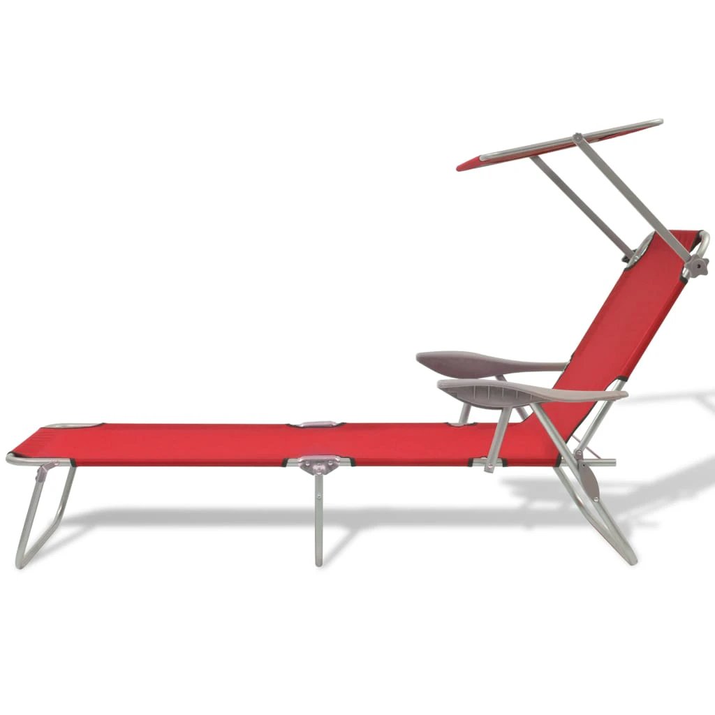 vidaXL Folding Sun Lounger with Canopy Steel Taupe by vidaXL