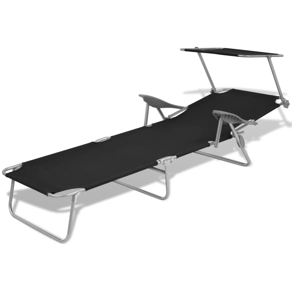 vidaXL Folding Sun Lounger with Canopy Steel Taupe by vidaXL