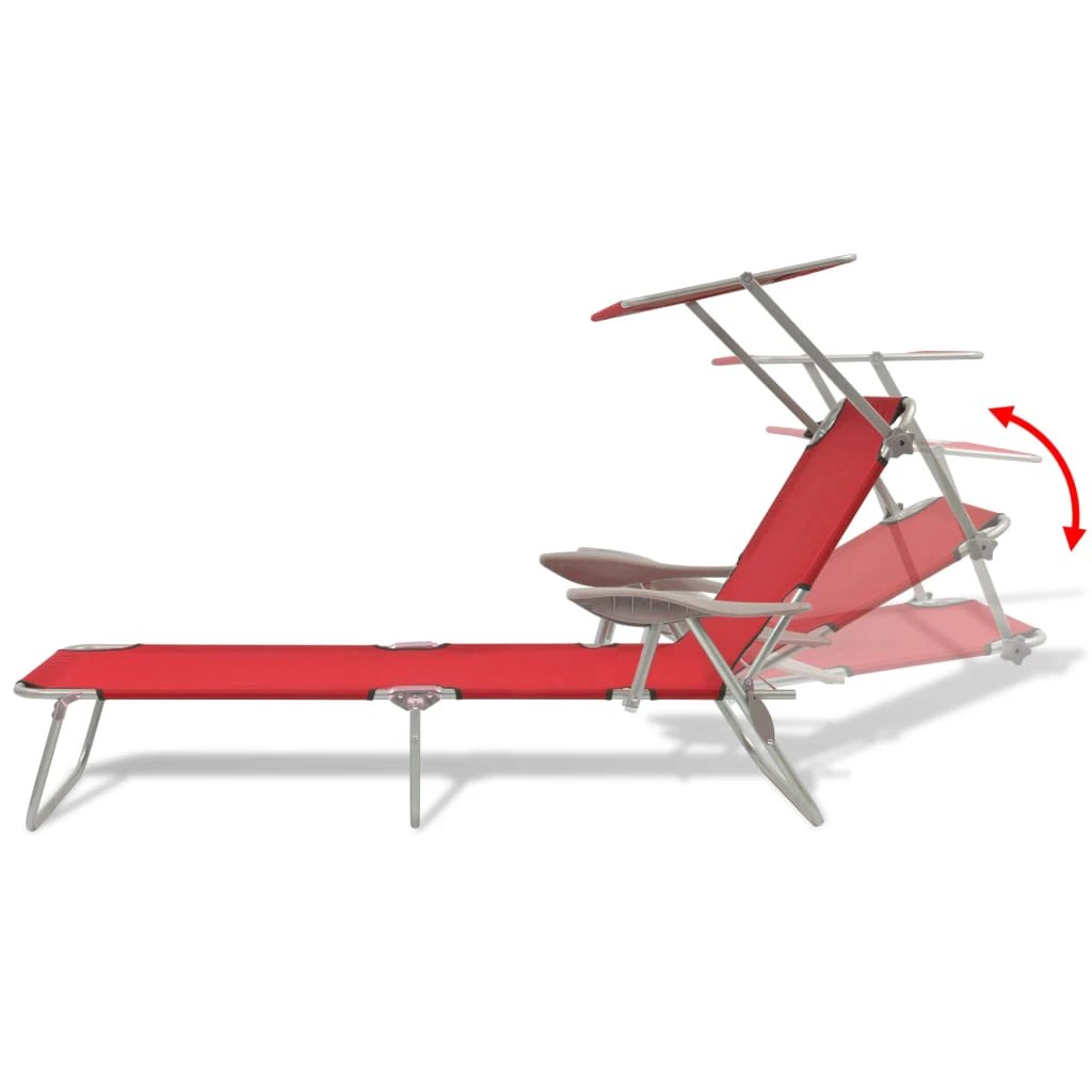 vidaXL Folding Sun Lounger with Canopy Steel Taupe - Sun Lounger