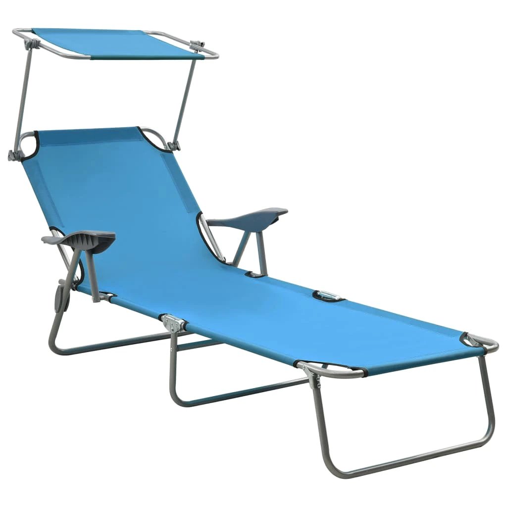 vidaXL Folding Sun Lounger with Canopy Steel Taupe - Sun Lounger