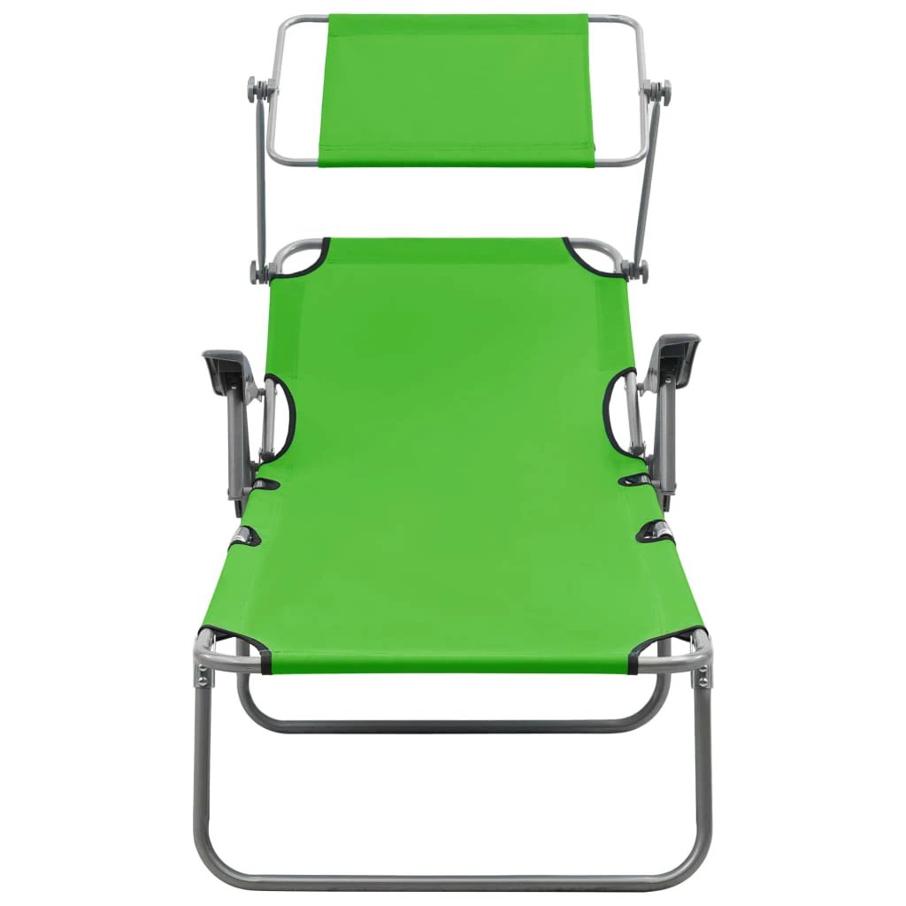 vidaXL Folding Sun Lounger with Canopy Steel Taupe - Sun Lounger