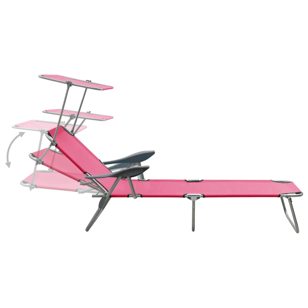 vidaXL Folding Sun Lounger with Canopy Steel Taupe - Sun Lounger