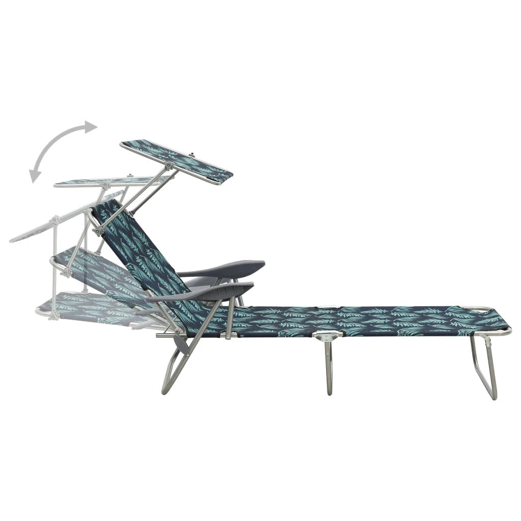 vidaXL Folding Sun Lounger with Canopy Steel Taupe - Sun Lounger