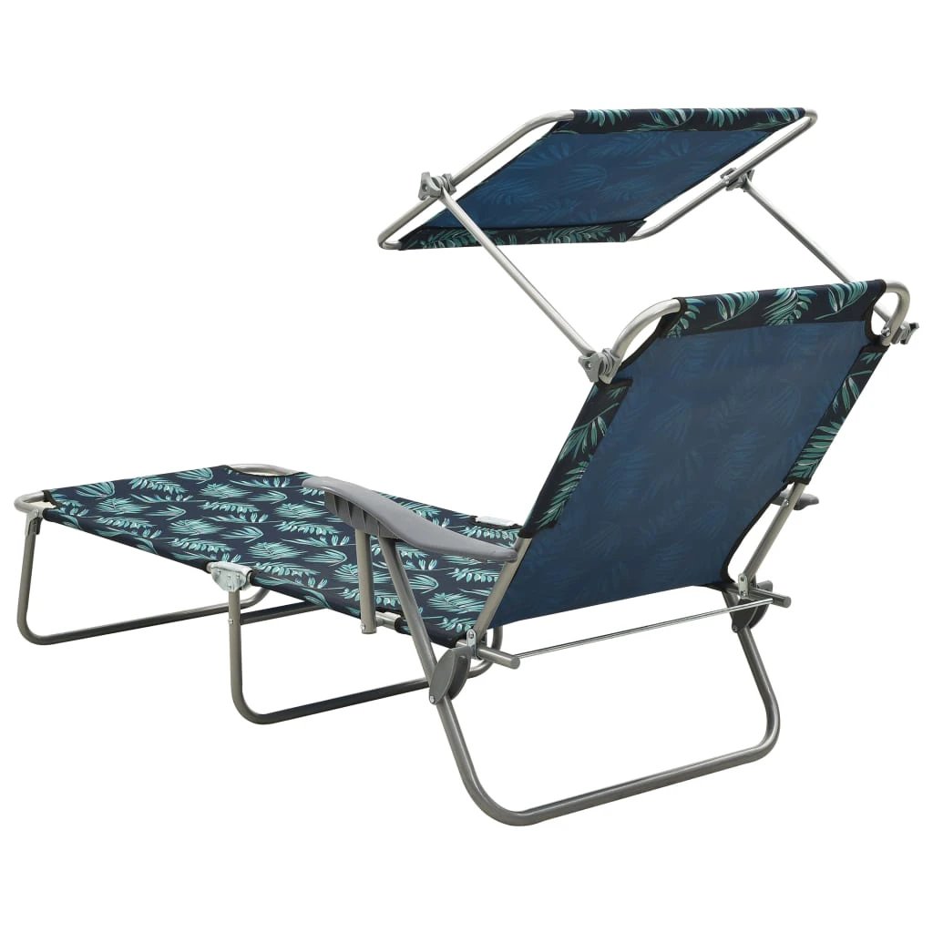 vidaXL Folding Sun Lounger with Canopy Steel Taupe - Sun Lounger